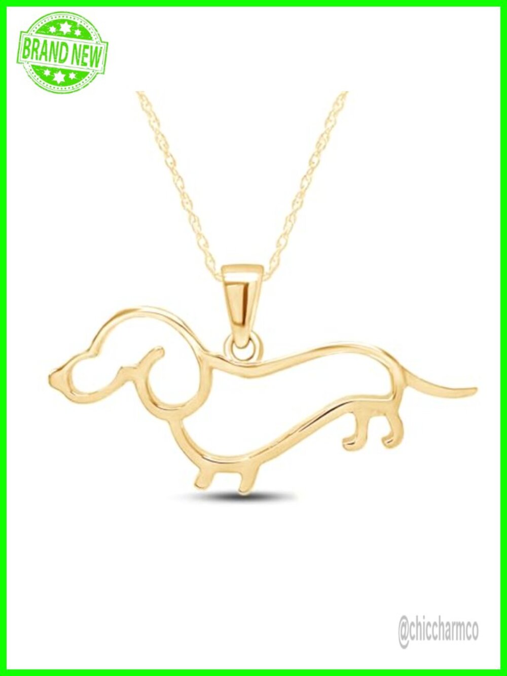 925 Sterling Silver 14k Gold Plated Dachshund Pendant Necklace 18in Rope Chain